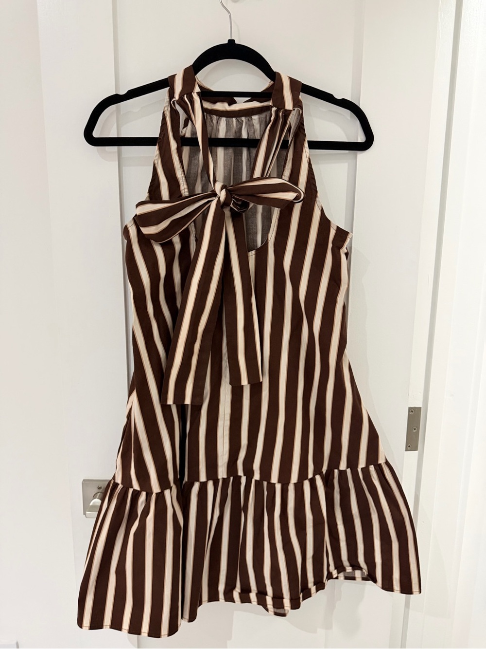 Rachel Zoe Brown and Cream Striped Tie-Neck Mini Dress